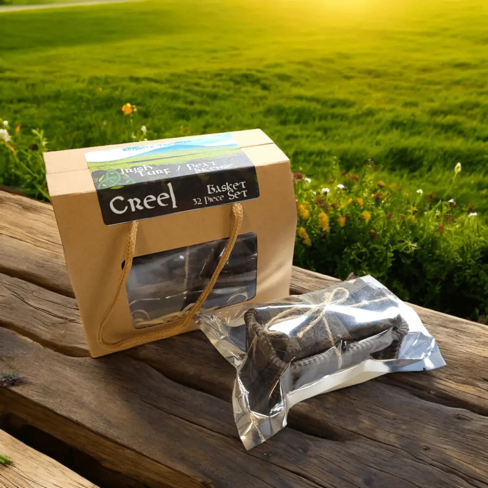 irish creel basket with turf incense