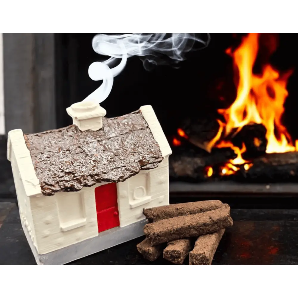 Irish Turf cottage in front of fire